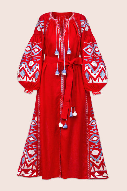 Embroidered Lantern Sleeve Dress