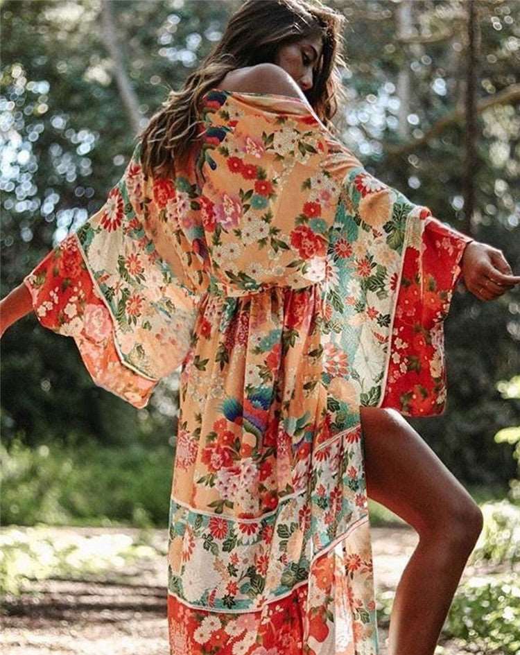 Chiffon Printed beach kimono