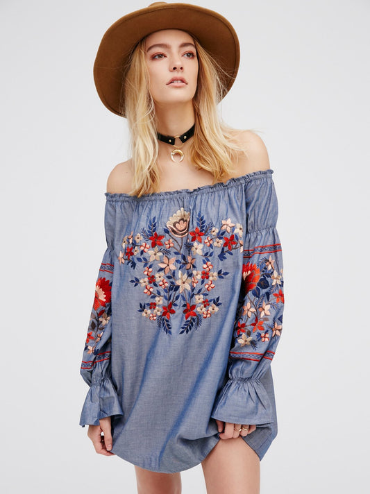 Embroidered off shoulder Dress