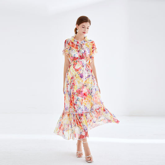 Printed ruffle edge dress