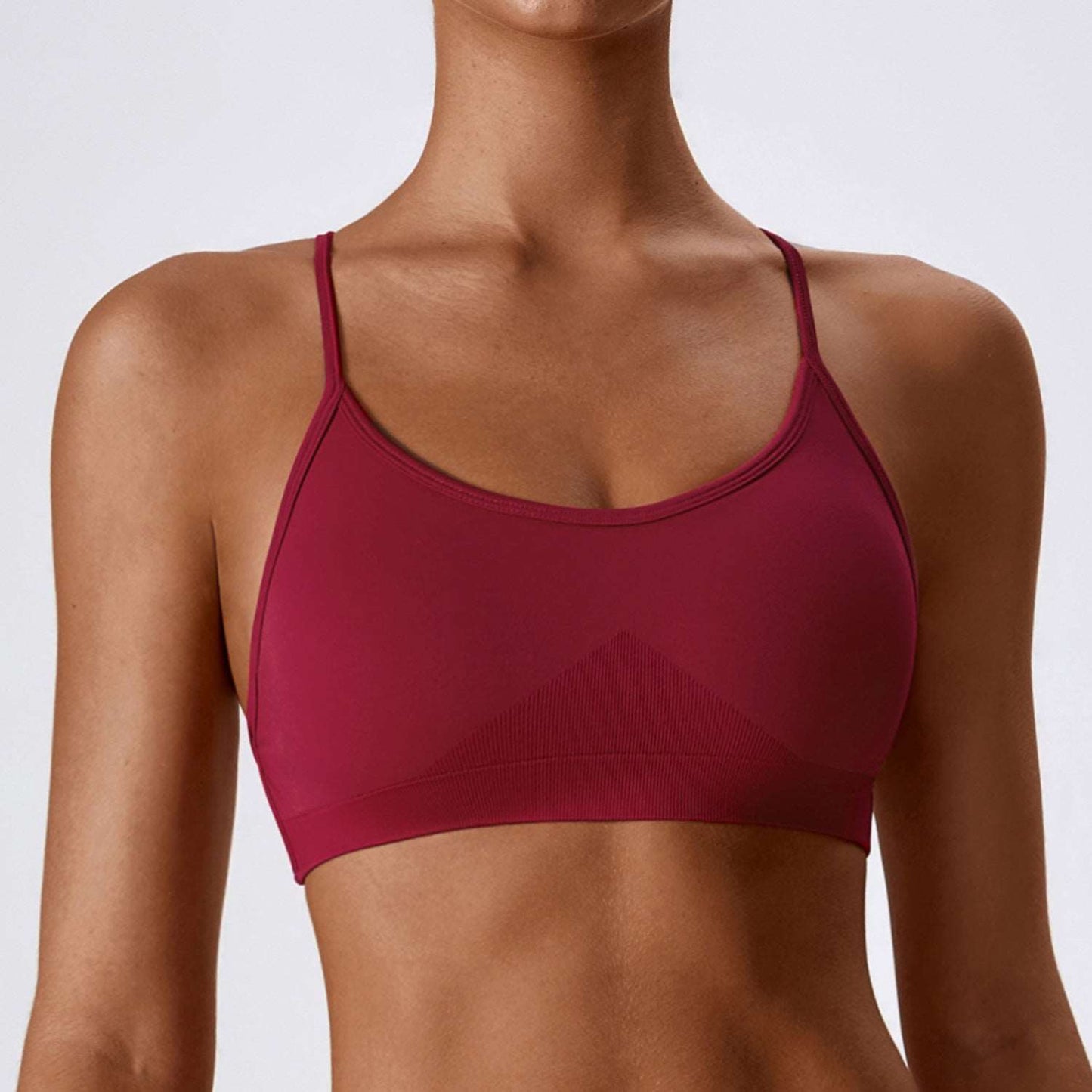 Cross back spaghetti strap sports bra