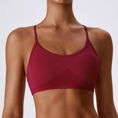 Cross back spaghetti strap sports bra