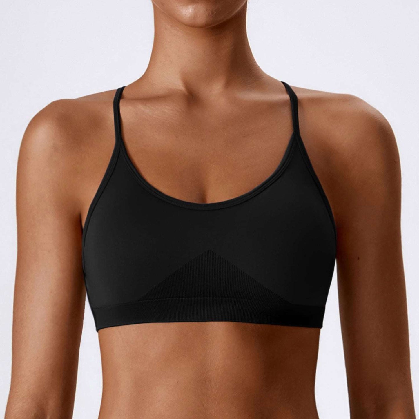 Cross back spaghetti strap sports bra