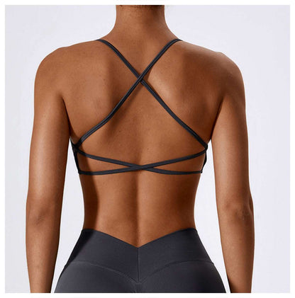 Cross back spaghetti strap sports bra