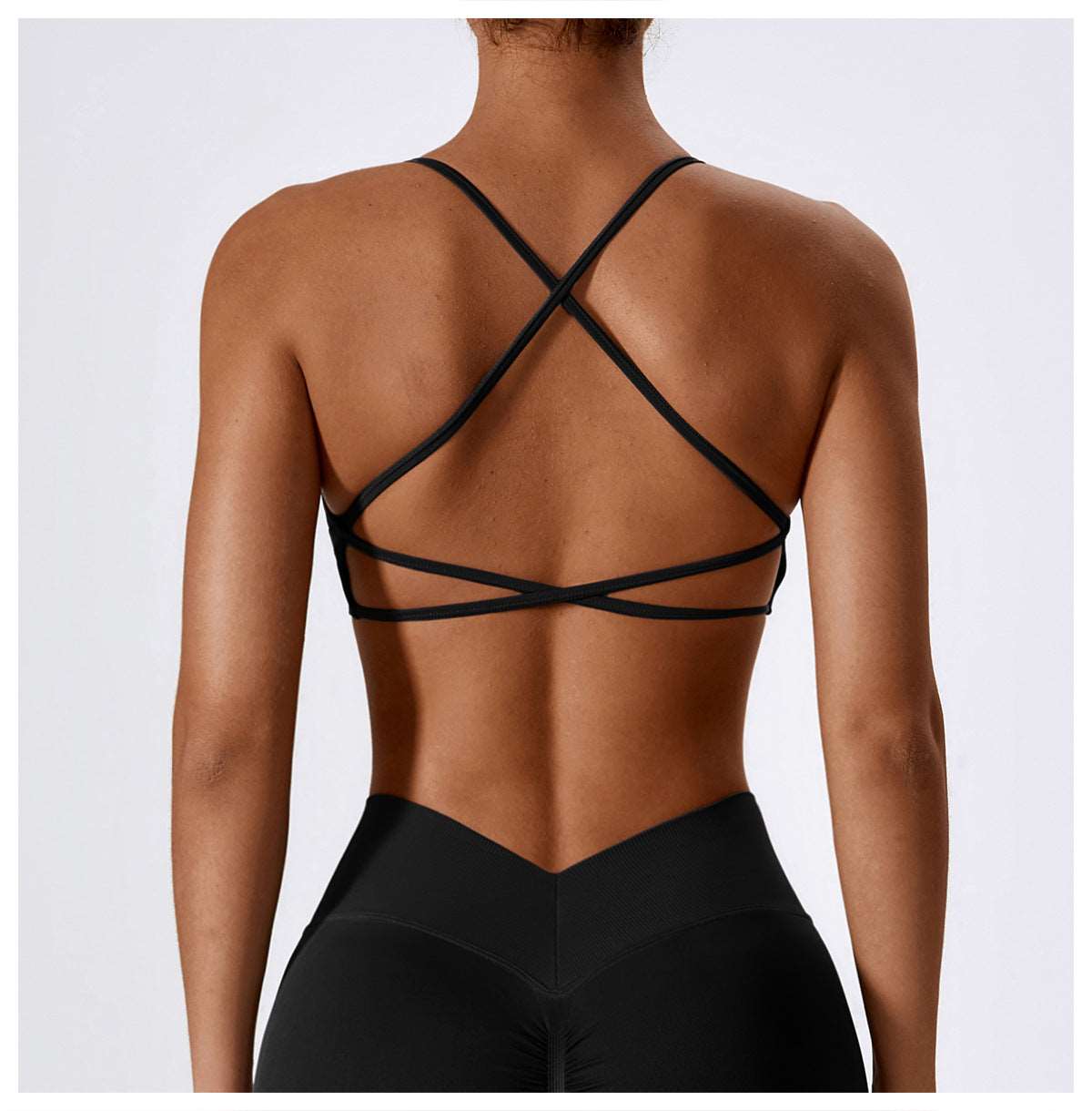 Cross back spaghetti strap sports bra