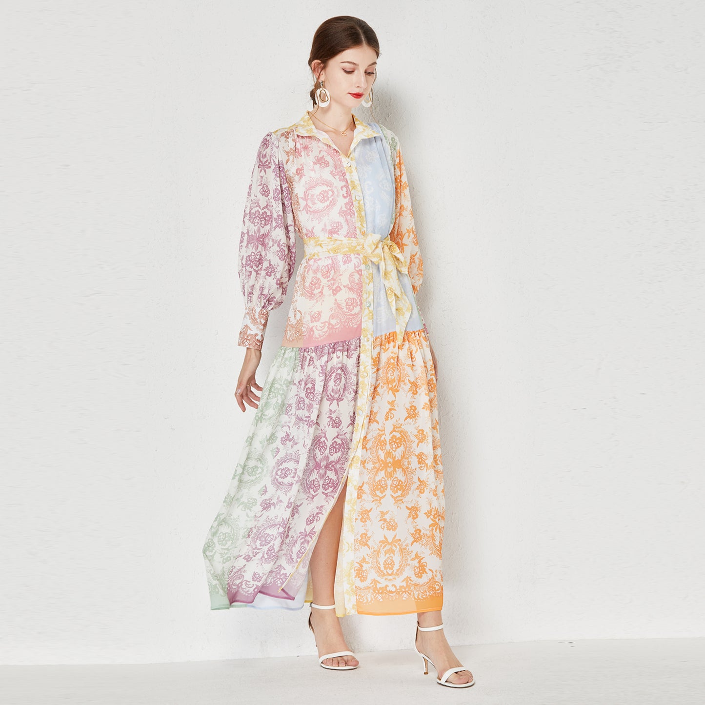 Printed maxi chiffon dress