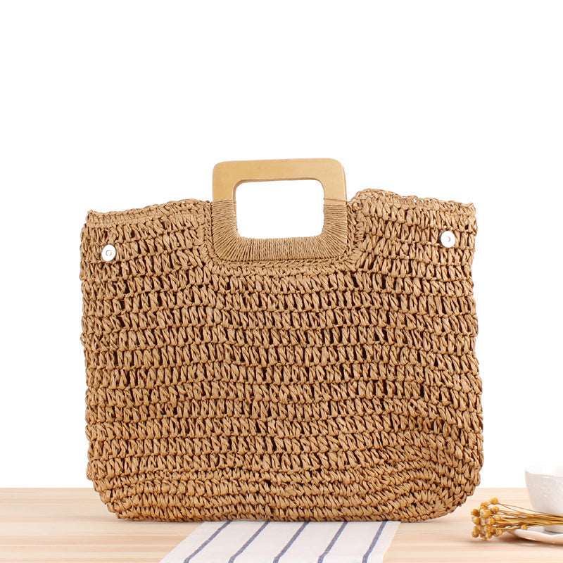 Beach bag with wooden handle