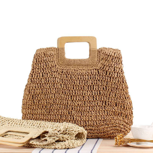 Beach bag with wooden handle