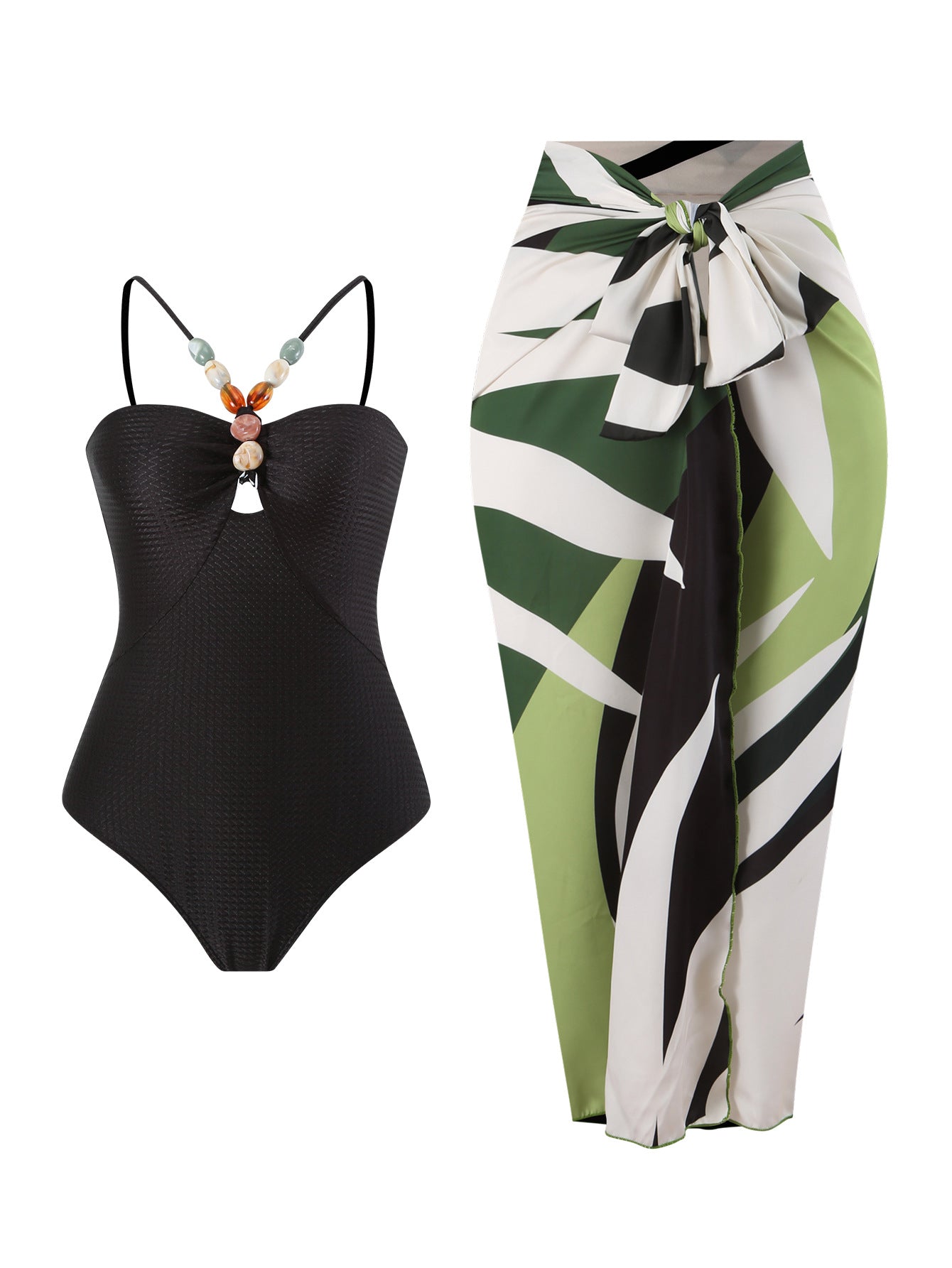 Swimsuit with printed sarong