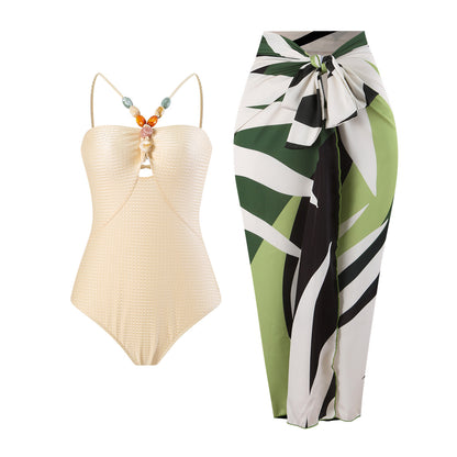 Swimsuit with printed sarong