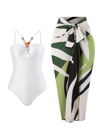 Swimsuit with printed sarong