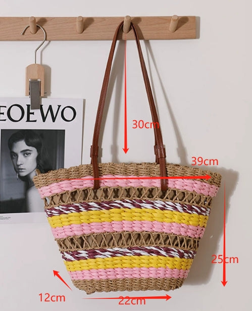 Hand woven straw bag