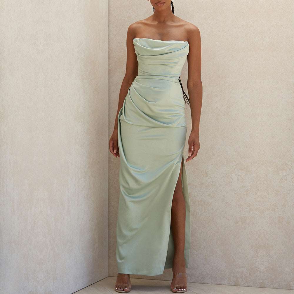 Bandeau satin maxi dress