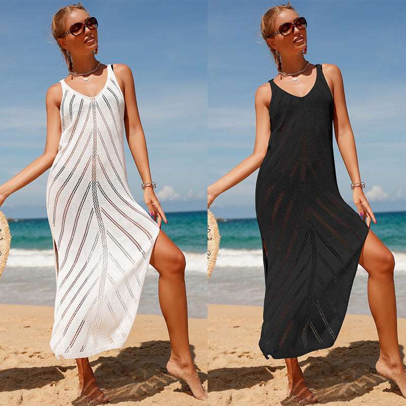 Backless V-neck knitted beach dress