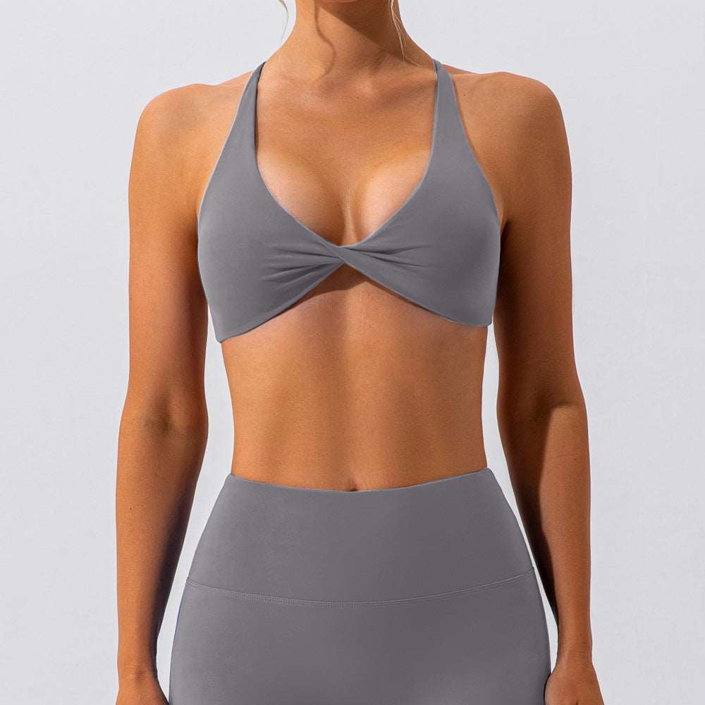 Cross back twisted front sports bra