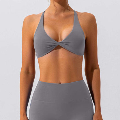 Cross back twisted front sports bra