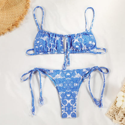 Tie front bandeau style bikini set