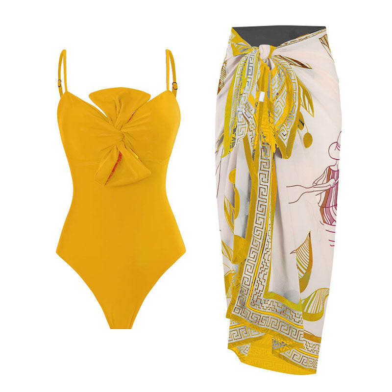 Tie front swimsuit with matching sarong