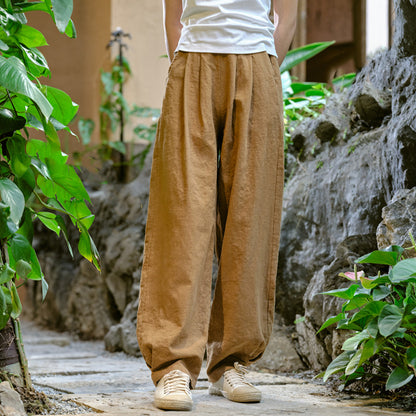 Linen blend loose fit trousers