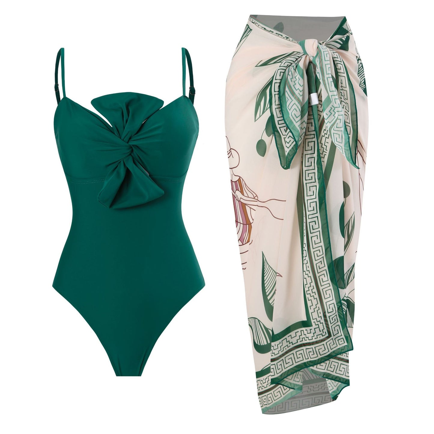 Tie front swimsuit with matching sarong