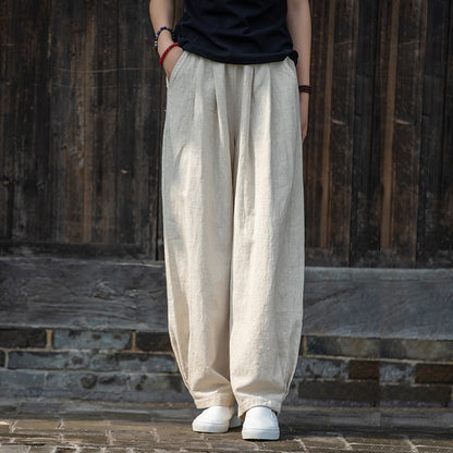 Linen blend loose fit trousers