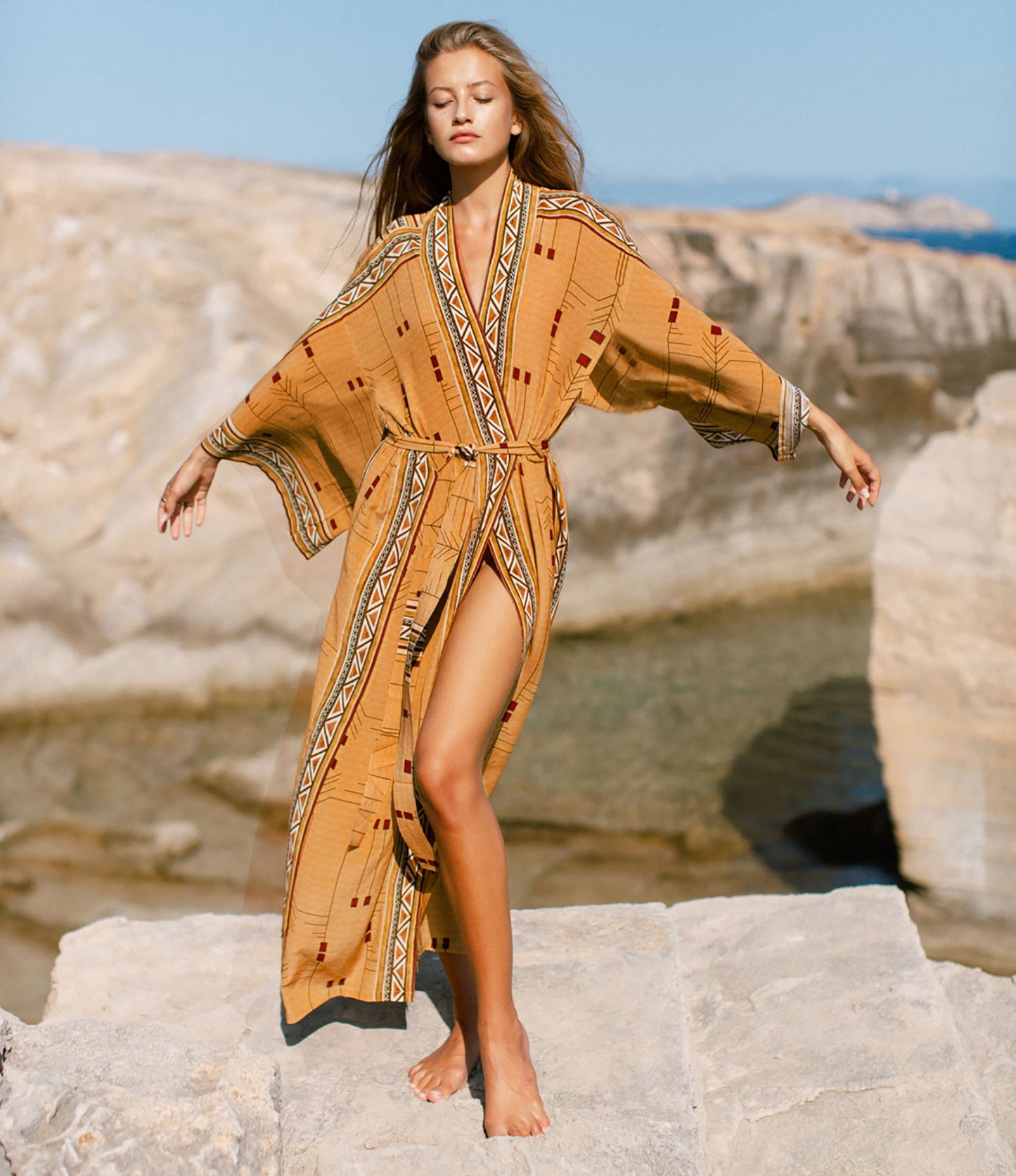 Printed cotton beach kimono