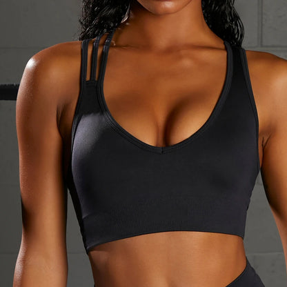 Asymmetric cross back push up sports bra