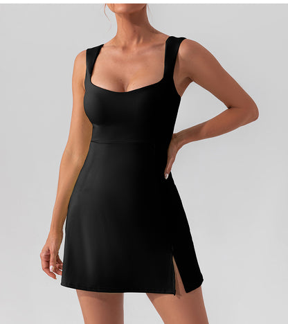 Sports dress with slit and padded support