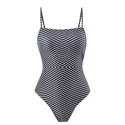 Stripe swimsuit with sarong