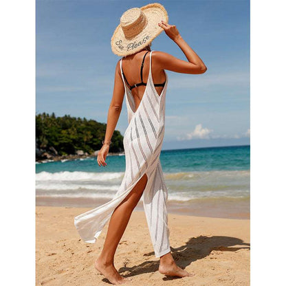 Backless V-neck knitted beach dress