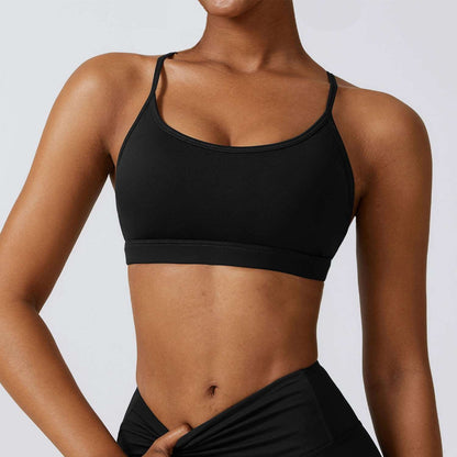 Cross back spaghetti strap sports bra