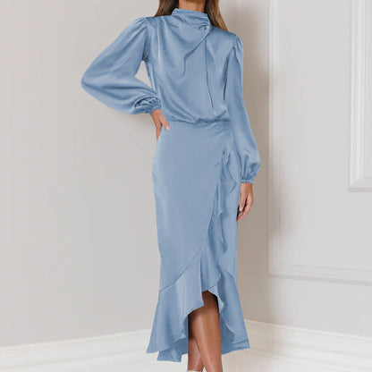 Full sleeve satin dress with ruffles