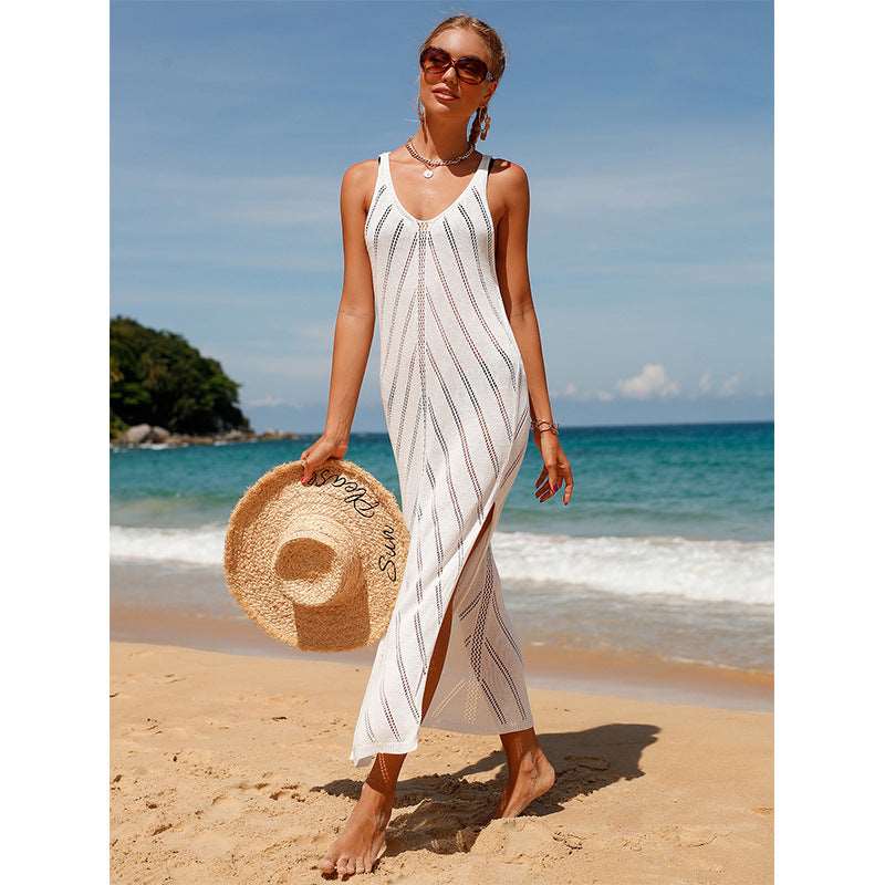 Backless V-neck knitted beach dress