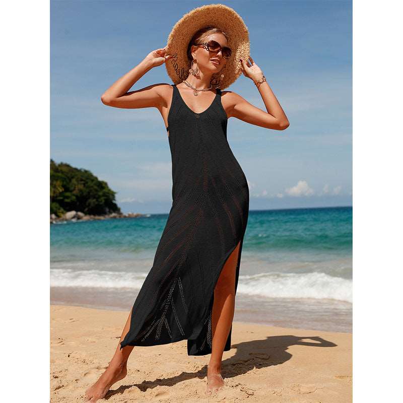 Backless V-neck knitted beach dress