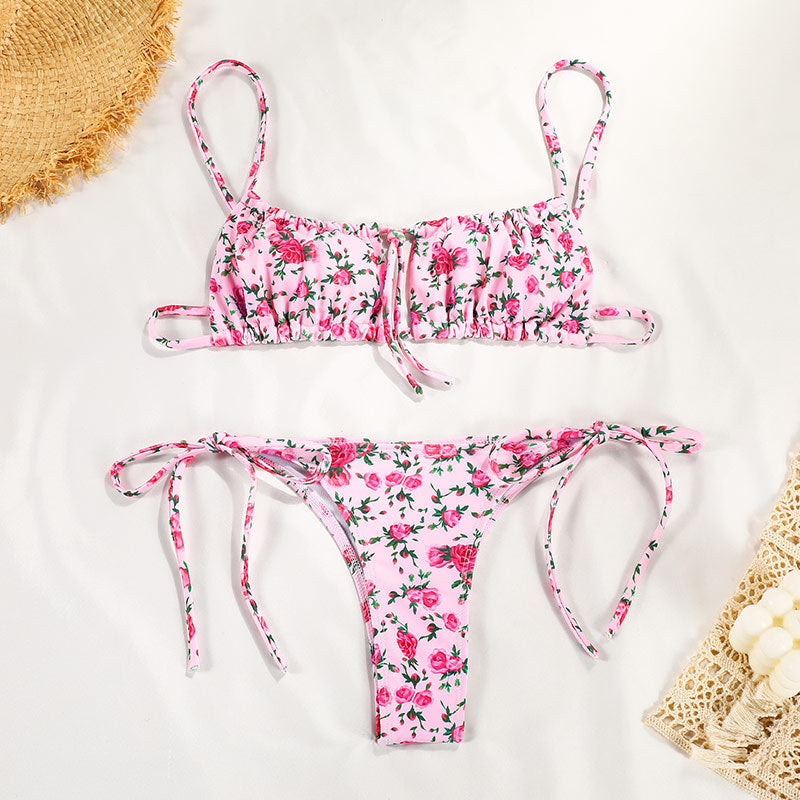 Tie front bandeau style bikini set