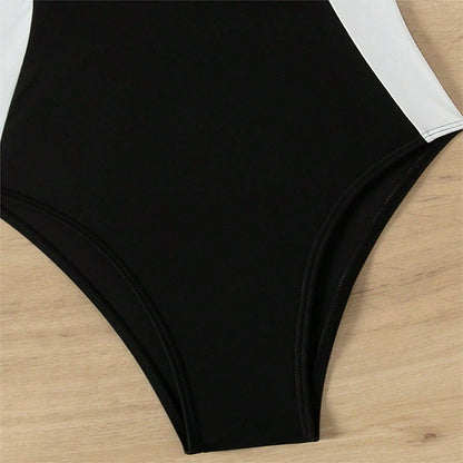 Monochrome swimsuit with bead trim