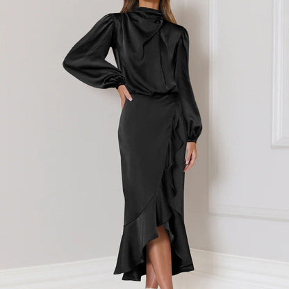 Full sleeve satin dress with ruffles