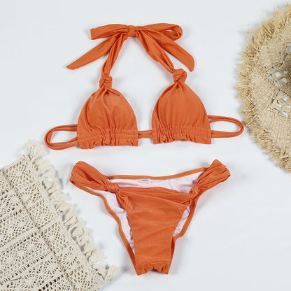 Knotted ruffle bikini set