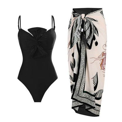 Tie front swimsuit with matching sarong