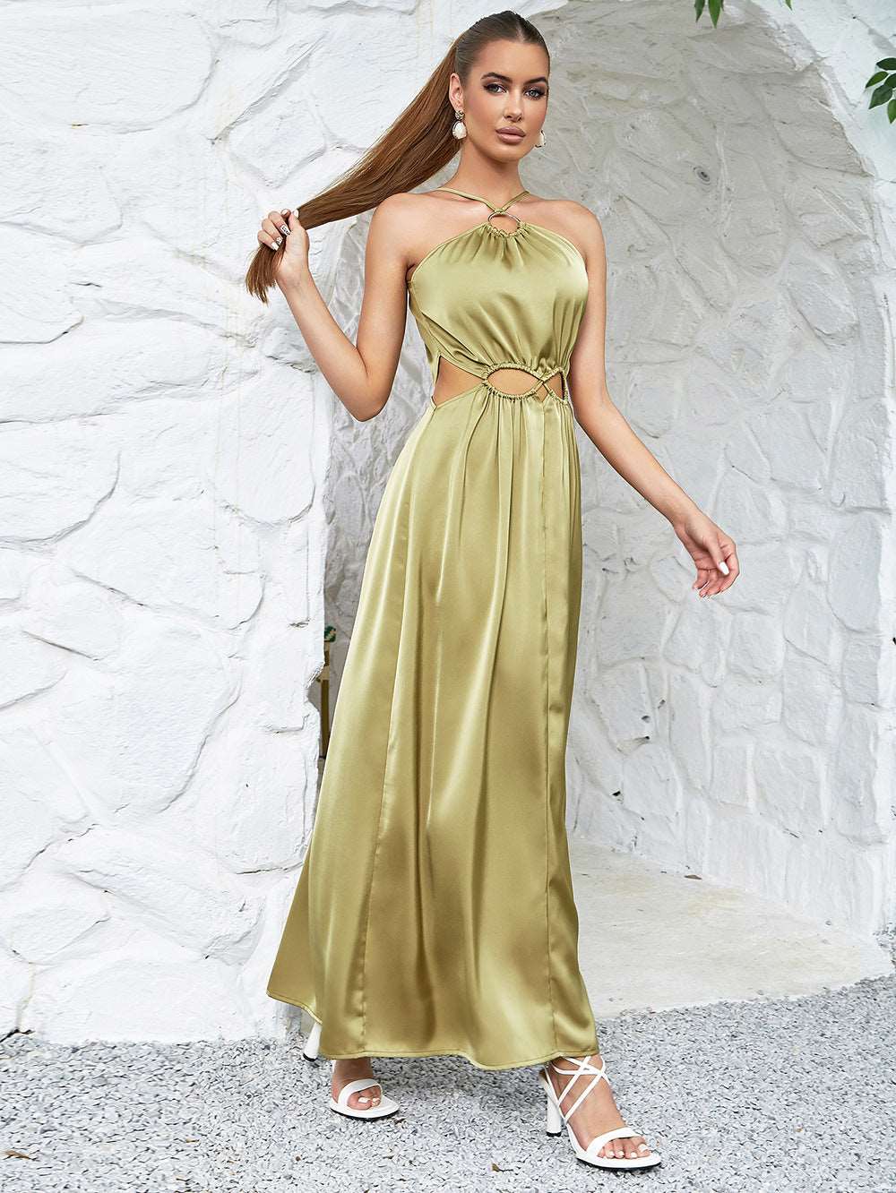 Cut out satin maxi dress