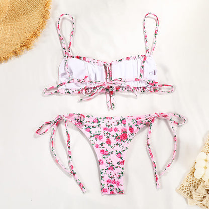 Tie front bandeau style bikini set