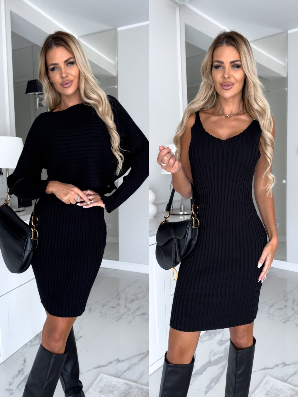 Knitted two piece dress and cardi set