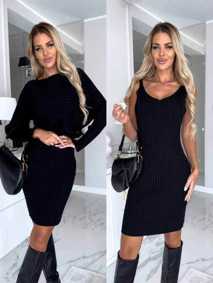 Knitted two piece dress and cardi set