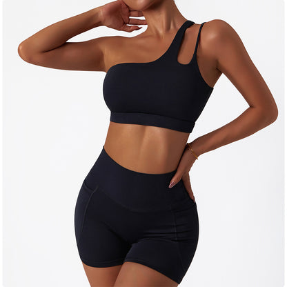 One shoulder double strap sports bra