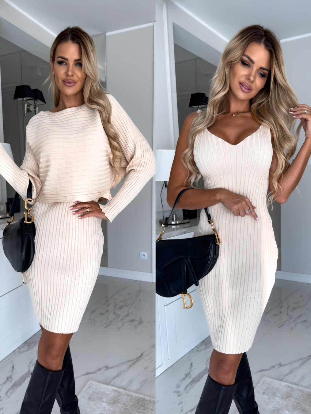 Knitted two piece dress and cardi set