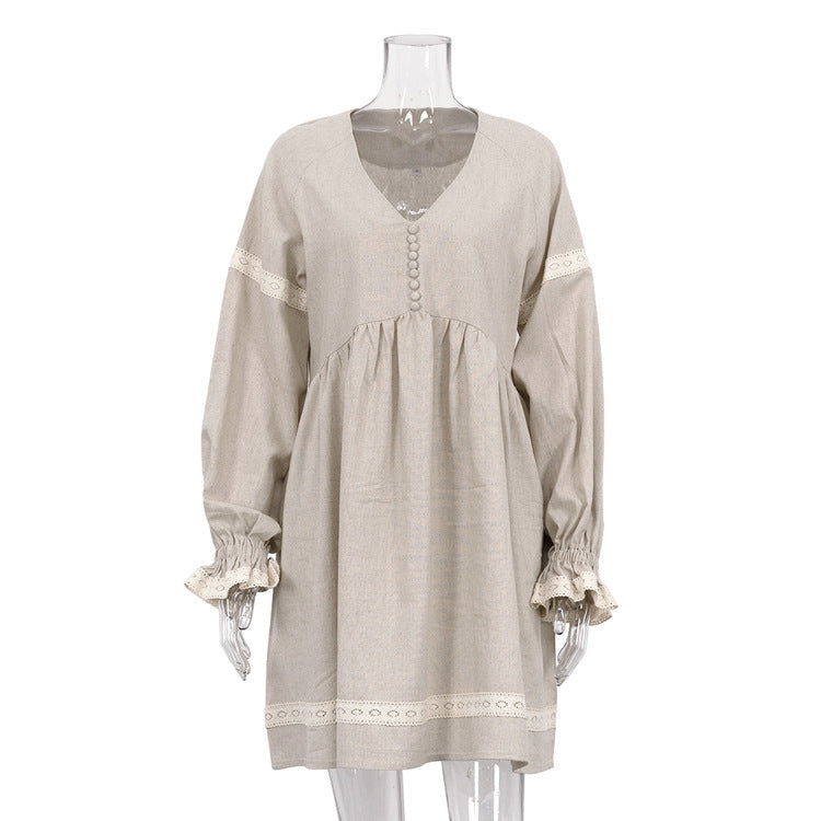 V neck linen blend dress