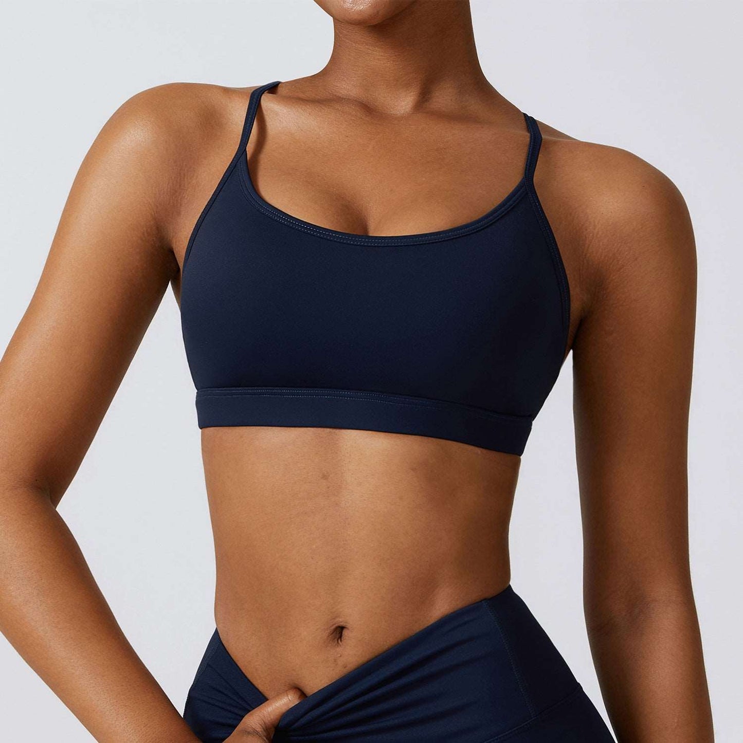 Cross back spaghetti strap sports bra