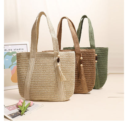 Hand woven straw bag