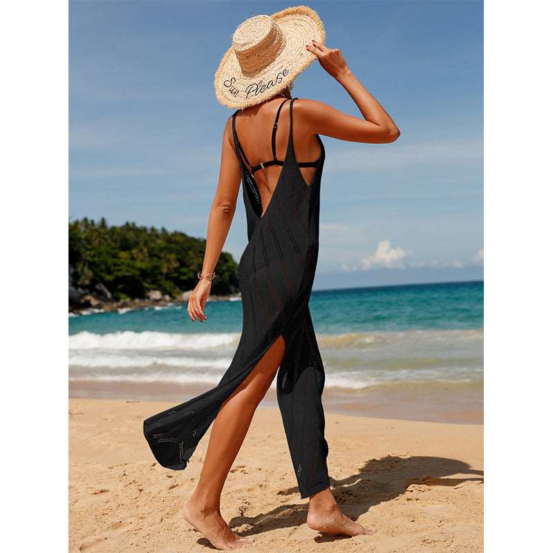 Backless V-neck knitted beach dress