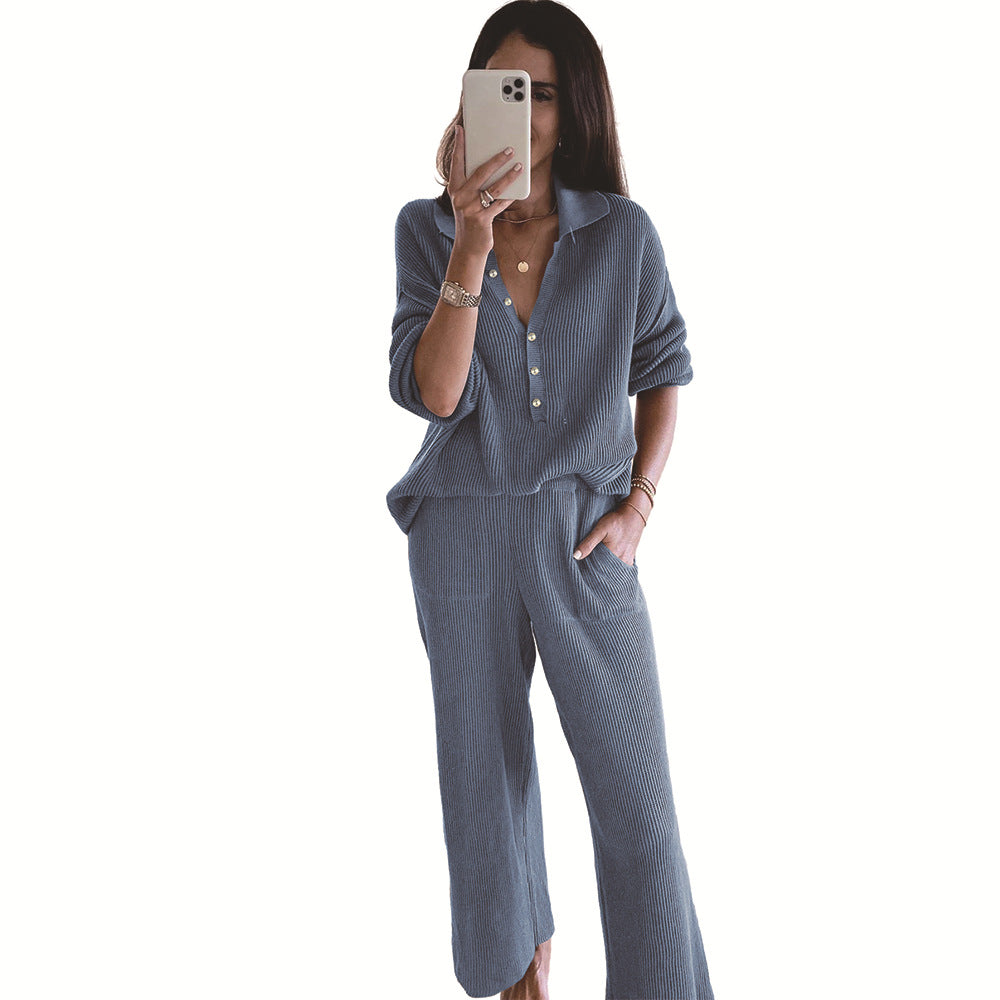 Soft touch knitted rib loungewear set